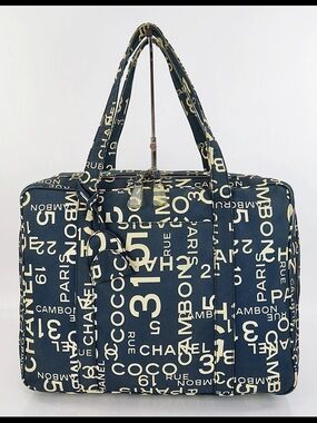 CHANEL Navy and Cream Logo Travel Tote